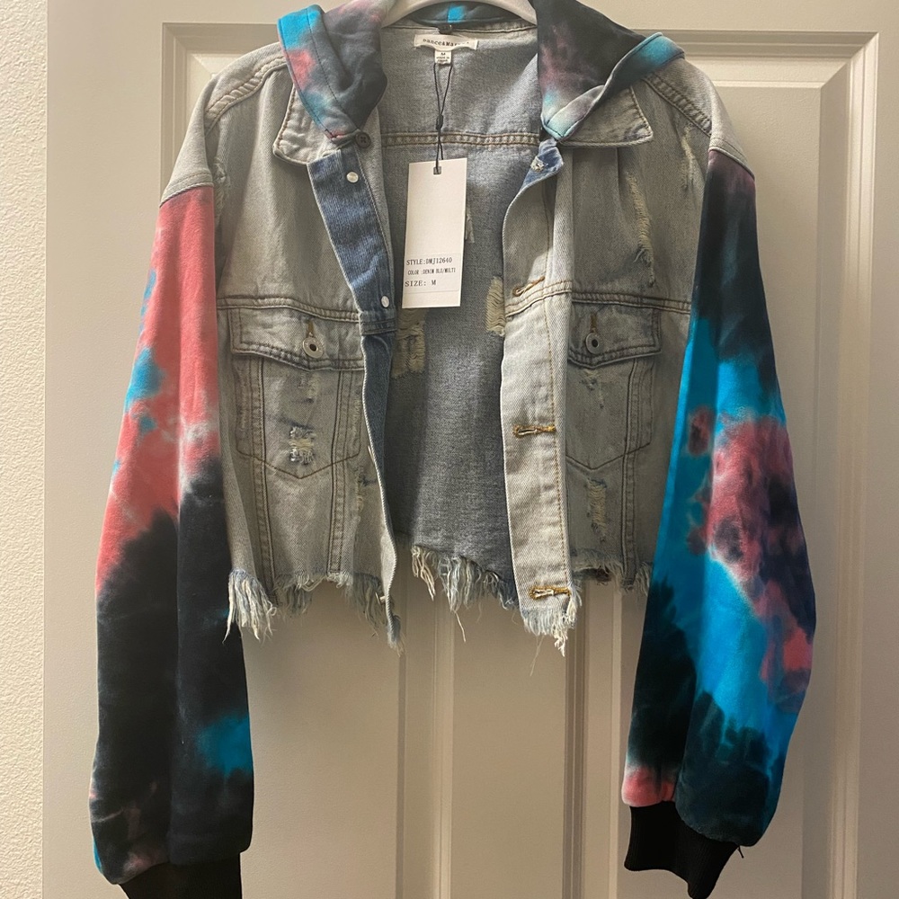 Jean jacket - Tie Dye sleeves/hood